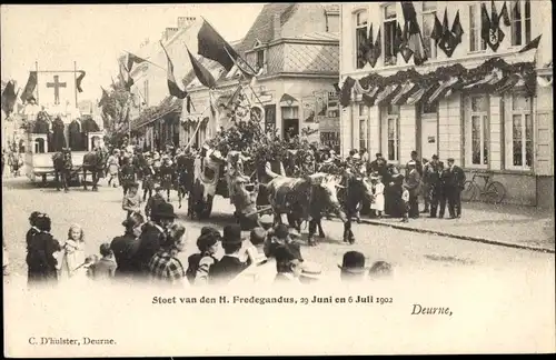 Ak Deurne Antwerpen Flandern, Stoet van den H. Fredegandus, 1902