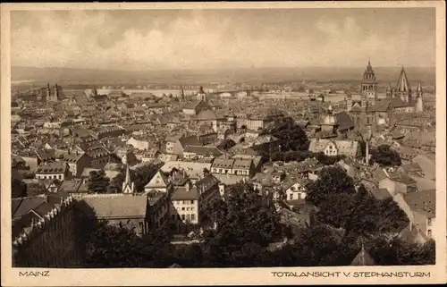 Ak Mainz am Rhein, Totalansicht vom Stephansturm