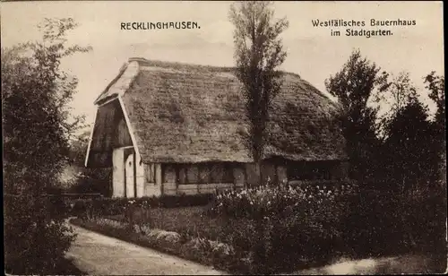 Ak Recklinghausen im Ruhrgebiet, Westfälisches Bauernhaus im Stadtgarten
