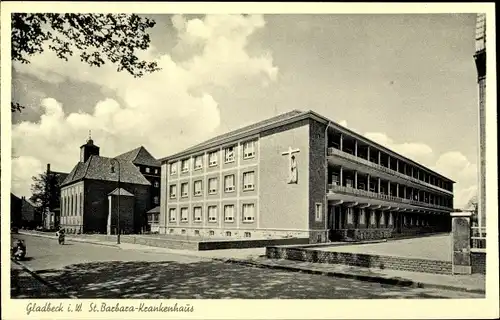 Ak Gladbeck, St. Barbara Krankenhaus mit Kirche