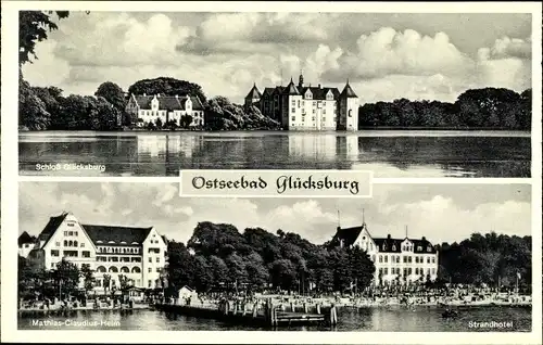 Ak Ostseebad Glücksburg, Schloss, Mathias Claudius Heim, Kurhotel