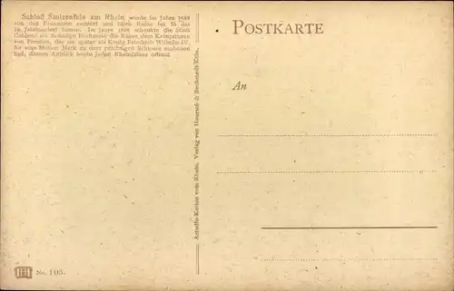 Künstler Ak Astudin, Stolzenfels Koblenz am Rhein, Blick zur Burg