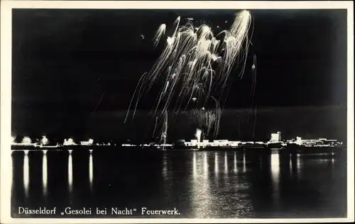 Ak Düsseldorf Niederrhein, Feuerwerk, Nachtaufnahme