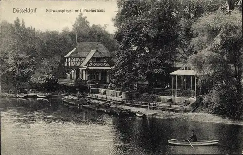 Ak Düsseldorf am Rhein, Schwanspiegel, Fischerhaus