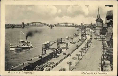 Ak Düsseldorf am Rhein, Rheinpartie am Burgplatz