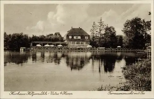 Ak Uetze in Niedersachsen, Terrassenansicht Kurhaus Kötjemühle, See