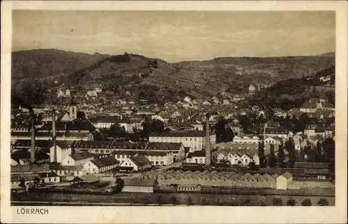 Ak Lörrach in Baden, Blick auf die Stadt, Fabrikanlagen