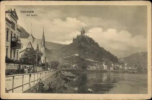 Ak Cochem an der Mosel, Rheinpartie mit Blick zur Burg