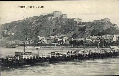 Ak Ehrenbreitstein Koblenz am Rhein, Rheinpartie, Pontonbrücke