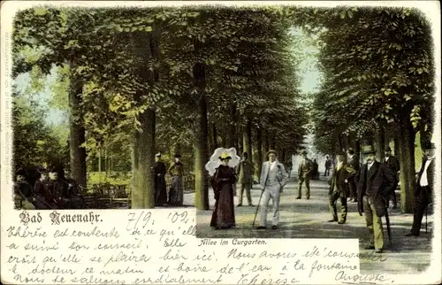 Litho Bad Neuenahr Ahrweiler in Rheinland Pfalz, Allee im Kurgarten, Kurgäste