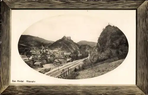 Passepartout Ak Altenahr im Ahrtal, Blick auf den Ort, Bahnstrecke