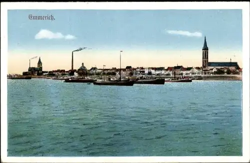 Ak Emmerich am Niederrhein, Schiffe, Hafenpartie, Ortssilhouette