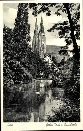 Ak Soest in Westfalen, Großer Teich und Wiesenkirche