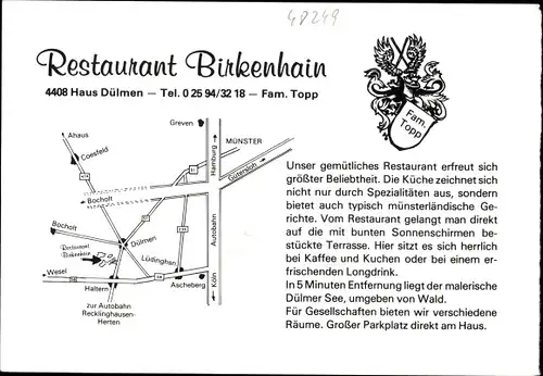 Ak Dülmen im Münsterland Westfalen, Restaurant Birkenhain, Innenräume