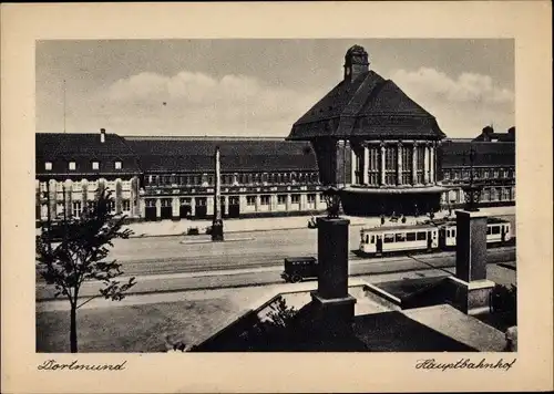 Ak Dortmund im Ruhrgebiet, Hauptbahnhof, Vorplatz, Straßenbahn