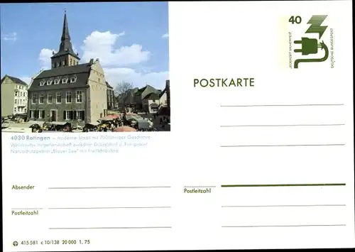 Ganzsachen Ak Ratingen Nordrhein Westfalen, Marktplatz, Kirchturm