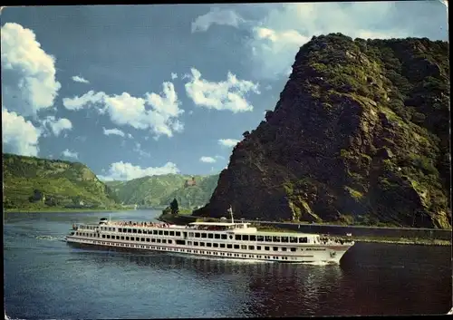 Ak Sankt Goarshausen, Loreley, Kabinenschiff MS Britannia, Köln Düsseldorfer Rheinschifffahrt