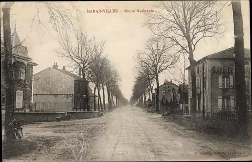 Ak Marainviller Meurthe et Moselle, Route nationale, Café