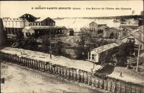 Ak Origny Sainte Benoite Aisne, Les Ruines de l'Uisne des Ciments