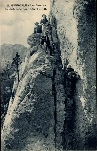 Ak Grenoble Isère, Les Pucelles, Escalade de la Dent Gerard