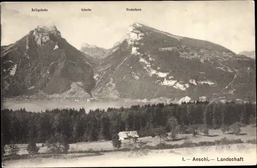 Ak Aeschi bei Spiez Kanton Bern, Landschaft, Ralligstöcke, Scheibe, Niederhorn