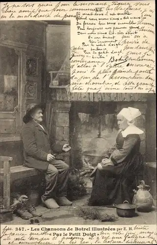 Lied Ak Les Chansons de Botrel illustrees, Par le Petit Doigt, Paar in Bretonischen Trachten