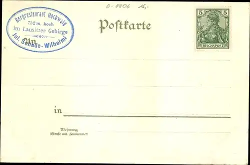 Litho Hain Oybin in Sachsen, Hochwald, Turm, Landschaftspanorama, Restaurant