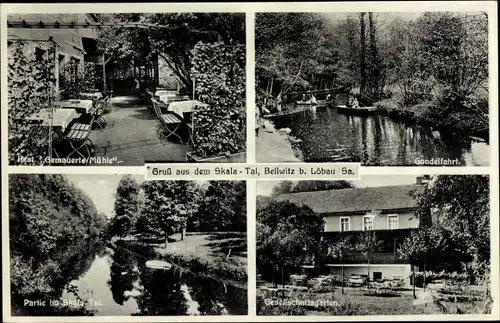 Ak Bellwitz Löbau in Sachsen, Skala-Tal, Gondelfahrt, Restaurant gemauerte Mühle