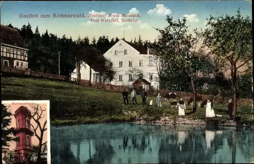 Ak Walddorf Kottmar in der Oberlausitz, Partie am Gasthof zum Kottmarwald, Kottmarturm