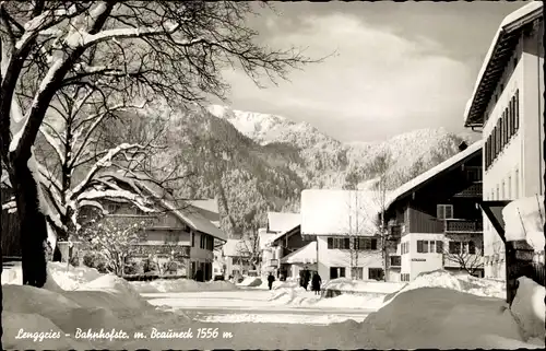 Ak Lenggries in Oberbayern, Bahnhofstraße mit Brauneck