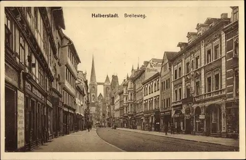 Ak Halberstadt am Harz, Breiteweg, Geschäfte