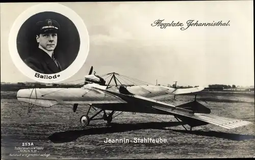 Ak Berlin Treptow Johannisthal, Flugplatz, Jeannin Stahltaube, Pilot Ballod, Sanke 253 A