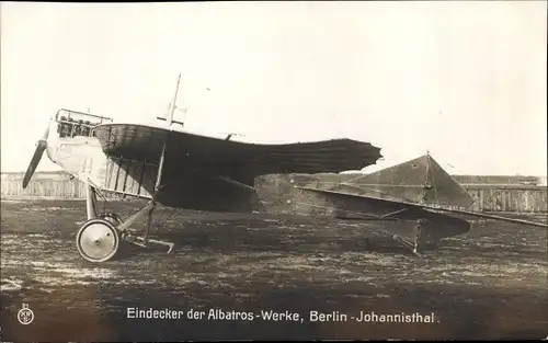 Ak Berlin Treptow Johannisthal, Flugplatz, Eindecker der Albatros Werke