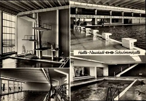 Ak Halle Neustadt, Schwimmhalle Fritz Lesch, 1. Wohnkomplex, Innenansicht, Sprungturm