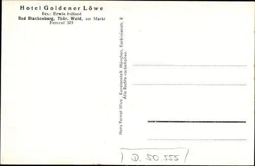 Ak Bad Blankenburg Thüringen, Hotel Goldener Löwe, Erwin Höland, am Markt