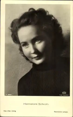 Ak Schauspielerin Hannelore Schroth, Portrait, Bavaria Film, Film Foto Verlag A 3606/1