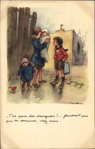 Künstler Ak Poulbot, Franciscque, T'as peur des araignees, Ligue Nationale contre le Taudis