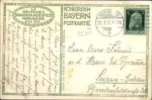 Ak Nürnberg in Mittelfranken Bayern, 8. Deutsches Sängerbundesfest, 27. - 31.7.1912