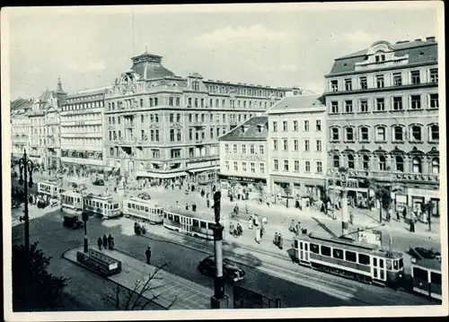 Ak Praha Prag Tschechien, Václavské náměstí, Wenzelsplatz, Straßenbahnen
