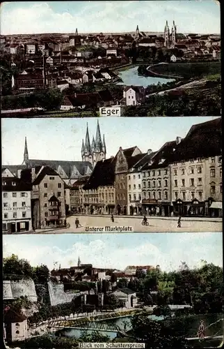 Ak Cheb Eger Region Karlsbad, Unterer Marktplatz, Blick vom Schustersprung