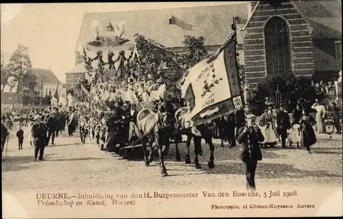 Ak Deurne Antwerpen Flandern, Inhuldiging van den H. Burgemeester Van den Bossche 1908