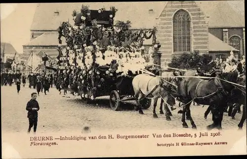 Ak Deurne Antwerpen Flandern, Inhuldiging van den H. Burgemeester Van den Bossche 1908