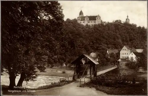 Ak Rochsburg Lunzenau in Sachsen, Schloss, Hängebrücke