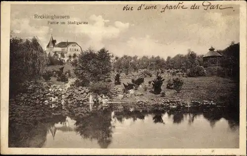 Ak Recklinghausen im Ruhrgebiet, Partie im Stadtgarten, Teich