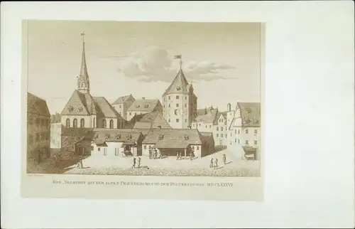 Foto Ak Dresden, Aufnahme einer Ansicht vom Neumarkt mit Frauenkirche und Pulverturm 1686