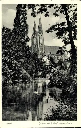 Ak Soest in Westfalen, Großer Teich und Wiesenkirche