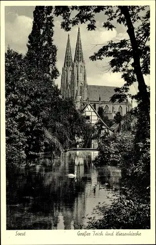 Ak Soest in Westfalen, Großer Teich und Wiesenkirche