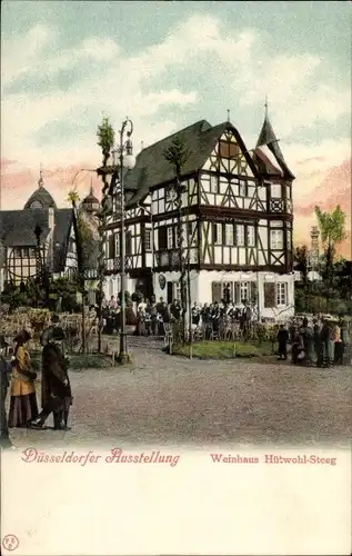Ak Düsseldorf am Rhein, Ausstellung, Weinhaus Hütwohl-Steg, Besucher
