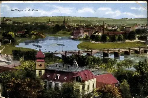 Ak Hattingen an der Ruhr, Gesamtansicht, Brücke