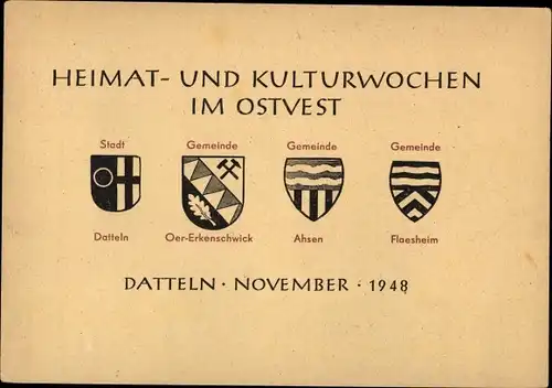 Ak Datteln im Ruhrgebiet Westfalen, Heimat und Kulturwochen im Ostvest, Arbeiter auf Landkarte, 1948